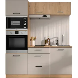 Küchenzeile GAMI "Set D B180 ALPAGA", küche: natur, front: kaschmir melamine, korpus: eiche silva nachbildung melamine, arbeitsplatte: eiche silva nachbildung melamine, B:180cm H:211cm T:60cm, Komplettküchen-Sets, Küchenzeile, Viel Stauraum auf kleinem Raum