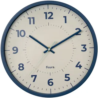 FISURA - Moderne Blaue Wanduhr. Moderne Küchenuhr. Blaue und weiße Wanduhr. 30 Zentimeter im Durchmesser. ABS und Glas. 1 AA-Batterie