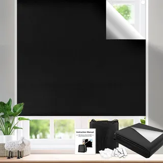 Teamkio Verdunklungsrollo Ohne Bohren , 300X145CM Dachfenster Verdunkelung,Fenster Verdunkelung für Urlaub Innen Dachschräge Fenster(Black)
