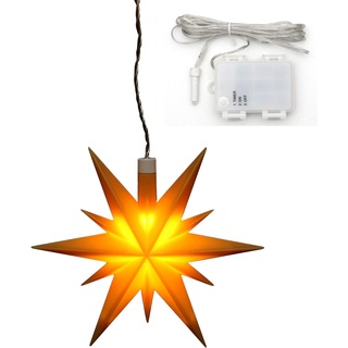 Dekohelden24 Weihnachtsstern aus Kunststoff in gelb, für Innen und Außen geeignet, inkl. LED Beleuchtung und 6h Timer, für Batteriebetrieb. Maße L/B/H: 13,5 x 5,5 x 12 cm.