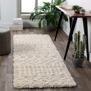 Livabliss Dubai Shaggy Berber Teppich Läufer - Flauschiger Teppich für Wohnzimmer, Schlafzimmer, Berber Langflor Hochflor Teppich Weiss flauschig - Teppich Läufer 80x220 cm Läufer Flur in Creme, Beige