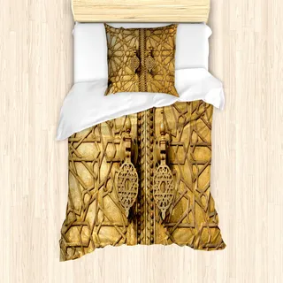 ABAKUHAUS marokkanisch Bettbezug Set für Einzelbetten, Königlicher Palast Marrakeschs, Milbensicher Allergiker geeignet mit Kissenbezug, Gold - Hellbraun