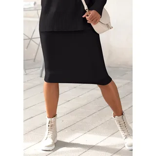 Strickrock LASCANA, Damen, Gr. 36, schwarz, Strick, Obermaterial: 50% Viskose, 28% Polyester, 22% Polyamid, unifarben, figurbetont kniebedeckend, Röcke Strickrock, elastischer Midirock, schmale Form
