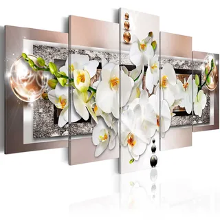 B&D XXL - Leinwandbild Glasbild Blumen Orchidee, 100x50 cm, 5-teilig | Hochwertige Leinwand, sofort aufhängbar, ideal fürs Wohn- oder Schlafzimmer, wasserfest und lichtecht, langlebig, stilvoll
