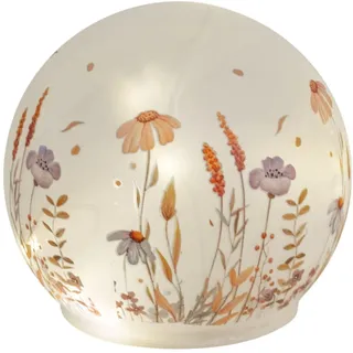 formano LED Deko Kugel Glas Wiesenblumen 12cm Matte Glasleuchte mit Blumen-Dekor - Timer 6h/18h, batteriebetrieben (3× AA), stimmungsvolles Ambientelicht für Tisch, Fensterbank & Regal
