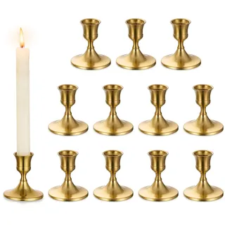 Romadedi Kerzenständer Gold Stabkerzen Tischdeko - 12er Set Klein Kerzenhalter Stabkerze Metall Vintage Modern Deko für Hochzeit Tisch Weihnachten Advent Wohnzimmer Adventskranz