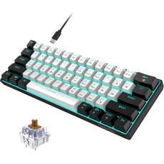Snpurdiri 60% kabelgebundene mechanische Gaming-Tastatur, 61 Anti-Ghosting-Tasten, Blaue LED-Hintergrundbeleuchtung, ultrakompakte Zwei Ständer(Braune Schalter/Schwarz Weiß)