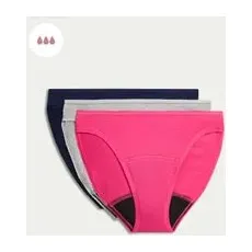 Womens M&S Collection 3er-Pack Slips mit hoch ausgeschnittenem Bein und hoher Saugkraft für die Tage - Pink Mix, Pink Mix, UK 8 (EU 36)