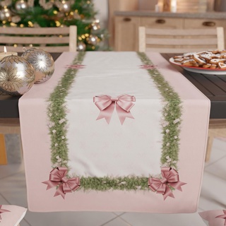 PETTI Artigiani Italiani - Weihnachtlicher Tischläufer, Weihnachtsläufer, Küchenläufer 140 x 40 cm, Weihnachtsläufer Elegante rosa Schleife mit Federn, 100 % Made in Italy