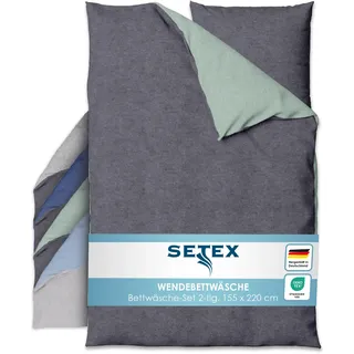 Setex Wendebettwäsche Meliert Salbei/Dunkelgrau 155 x 220 cm + 80 x 80 cm