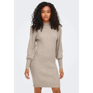 Strickkleid ONLY "ONLKATIA L/S DRESS KNT NOOS", Damen, Gr. M, N-Gr, beige (mocha meringue melange), Strick, Obermaterial: 50% Viskose, 27% Nylon, 23% Polyester, meliert, regular fit ca. Mitte Oberschenkel, hoch geschlossener Ausschnitt, Puffärmel Rippbündchen, Kleider Strickkleid, Viskosemischung
