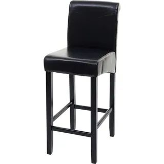 Barhocker HWC-C33, Barstuhl Tresenhocker, Holz MVG- schwarz, dunkle Beine, Leder - Schwarz