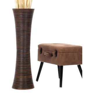 Leewadee Große Deko Bodenvase Für Dekozweige, Hohe Standvase Für Pampasgras, Design Holzvase, 85 cm, Braun