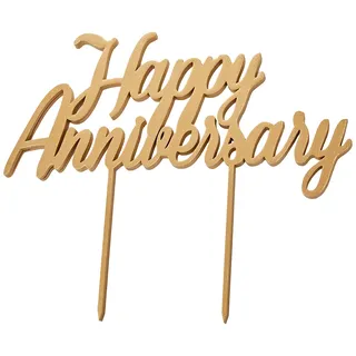 Mopec W197.3 Cake Topper Holz Happy Anniversary 13 x 21 cm Packung 2 Stück, bunt, Einheitsgröße