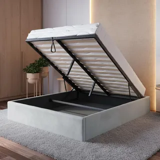 Home Collective Polsterbett, 120x200/140x200/160x200 Stauraumbett, Schlafzimmerbett, Bett mit Stauraum Lattenrost Metallrahmen Samtpolsterung Doppelbett platzsparend ohne Kopfteil 120x200 cm | Grau - Grau