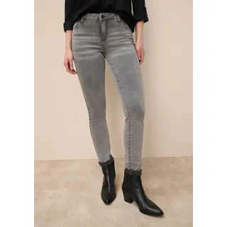Skinny-fit-Jeans TAMARIS, Damen, Gr. 44, N-Gr, grau (light grau u), Denim/Jeans, Obermaterial: 74% Baumwolle, 24% Polyester, 2% Elasthan, unifarben, skinny fit lang, Jeans Skinny-fit-Jeans, schmale Beinweite, mit Gürtelschlaufenbund, mit Metallreißverschluss
