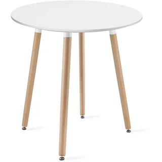 Esszimmertisch Runder weißer Esstisch mit Beinen aus Naturbuche, 60 cm Durchmesser - für Küche, Esszimmer, Wohnzimmer - Langlebige MDF-Platte - Weiß