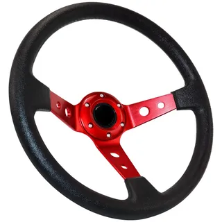 Acclcors Universal Rennlenkrad,Drifting Lenkrad, Gaming Lenkrad 13.6" 6 Schrauben Grip Vinyl Leder Deep Dish mit Horn Taste für Rennen/Rallye/Motorsport/Autofahren (Rot)