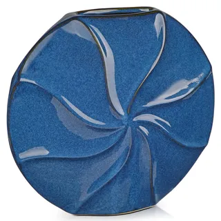 Arborus Vase Keramik Blau 24,5 cm Pastillenvase Blumenvase Vase Aesthetic Deko Keramikvase für Pampasgras Eukalyptus Flache Vasen für Tischdeko Regal Wohnzimmer Badezimmer Esszimmer Küche Büro Deko