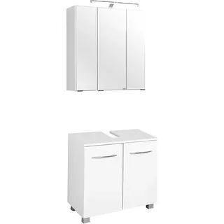Waschbeckenschrank & Spiegelschrank Set BERGAMO-03, weiß, B x H x T ca.: 60 x 200 x 35cm - Weiß