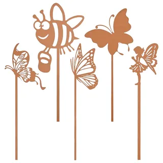 HOMIKLSA Gartendeko für Draußen,Dekorative Gartenstecker,Weihnachten Blumenbeet-Dekoration,Schmetterlings- und Bienenstange,Metall-Figuren für draußen,Pflanzendekoration für Töpfe