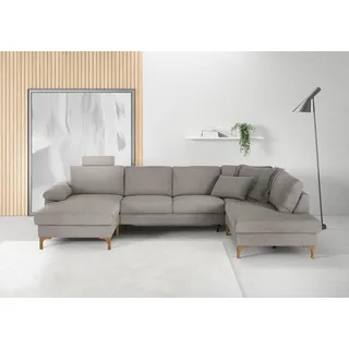 3C Candy Wohnlandschaft »Lecce, wahlweise PUR-Schaumstoff oder Tonnentaschenfederkern U-Form« Bettkasten in Umbauecke und Longchair, sowie Querschläfer im 2-Sitzer, grau