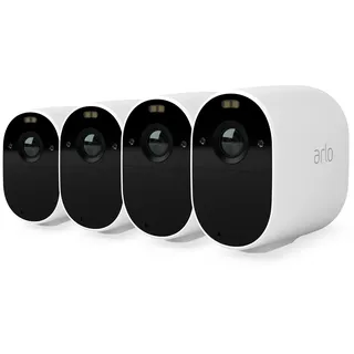 Arlo Essential Spotlight 4 Kameras WLAN Überwachungskamera aussen, kabellos, 1080p, Farbnachtsicht, Bewegungsmelder, 2-Wege Audio, kein Hub benötigt, mit Arlo Secure Testzeitraum, Weiß, VMC2430