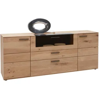 Valnatura Sideboard , Eichefarben , Holz, Metall, Glas , Kerneiche , vollmassiv , 2 Fächer , 2 Schublade(n) Schubladen , 192x77x44 cm , Goldenes M, Dgm , Typenauswahl, Beimöbel erhältlich , Holzmöbel, Kommoden Holz, Sideboards Holz