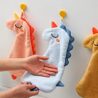 FenFang Kinderhandtuch, 3 Stück Weich Korallenvlies Handtücher Klein, Süßer Dinosaurier Kinder Hand Handtuch, Hängenden Schnell Trocknend Saugfähige Waschlappen für Küchen und Badezimmer (Blau)