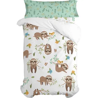 Happy sloth Bettbezug set 2 teiliges 155 x 220 cm 100% Baumwolle Hergestellt in Europa - Bunt