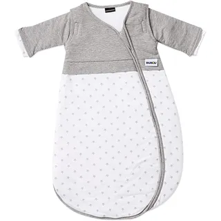 Gesslein 772083 Bubou Babyschlafsack mit abnehmbaren Ärmeln: Temperaturregulierender Ganzjahresschlafsack für Baby/Kinder Größe 90 cm, grau meliert/weiß mit Sternen