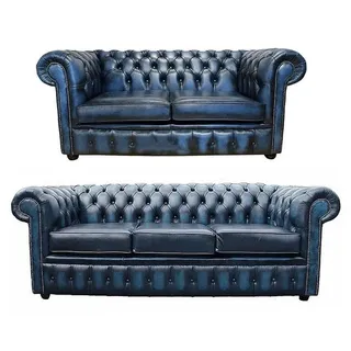 Chesterfield Design Luxus Polster Sofa Couch Sitz Garnitur Leder 3+2 Textil #75