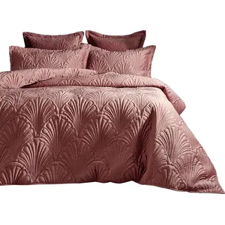 Paoletti - Gesteppt - Bettwäsche-Set "Palmeria", Samt RV2144 (Doppelbett) (Rose) - Rosa