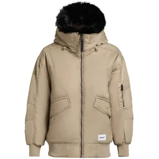 khujo Bomberjacke "Bomberjacke Cela" mit Kapuze Oversize Winterjacke mit abnehmbarem Kunstpelz-Besatz, bomber beige