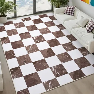 Alishomtll Wohnzimmer Kurzflor Teppich, Anti-Rutsch Weich Waschbar Küchenteppich, Moderner Geometrische Muster Teppich Läufer für Schlafzimmer Kinderzimmer Küche Eingang Braun 140x200 cm