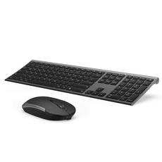 seenda Kabellose Tastatur und Maus, 2,4G Ultradünne Wiederaufladbare Funktastatur mit Maus leise für Computer/Laptop, Fullsize & QWERTZ Layout(Schwarz & Grau)