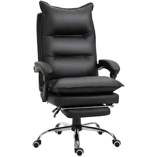 Vinsetto Bürostuhl mit Fußstütze Schreibtischstuhl Rückenlehne Kunstleder Schwarz , Kunststoff , 72x130x66 cm , Büromöbel, Bürostühle, Drehstühle