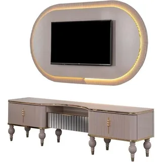 Moderne Beige Wohnwand Garnitur Designer RTV-Lowboard Wandpanel 2tlg - Beige