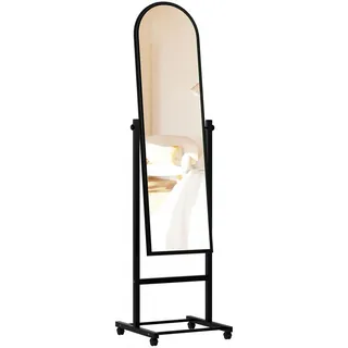 CLP Standspiegel rund Holz schwarz , Schwarz , 39x151x39 cm , Spiegel, Standspiegel