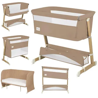 Lionelo THOMI Plus 5 w 1 Beistellbett, Kinderbett bis 9kg, Zustellbett, Reisebett, Laufstall bis 15kg, Sofa bis 100kg, höhenverstellbar, mit 2 Rollen und absenkbarer Seite Zustellbett