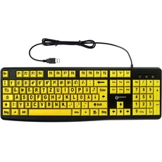 Geemarc Alphanumerische Tastatur mit Kabel und großen schwarzen Zeichen auf großen gelben Tasten - Hoher Kontrast für Sehbehinderte - Kompatibel mit Windows XP, Vista, 7, 8, 10 - QWERTZ