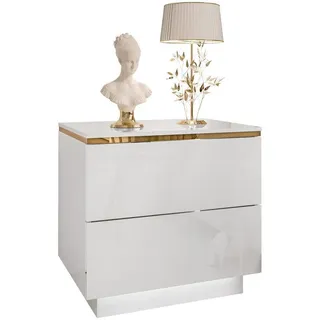 lookway Nachttisch Weiß Hochglanz mit LED-Beleuchtung und Sockel / Weiß