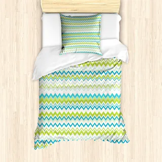 ABAKUHAUS Teal und Weiß Mantele, Chevron bestellen Design, Milbensicher Allergiker geeignet mit Kissenbezügen, 135 cm x 200 cm - 80 x 80 cm, Gelb Grün Creme Blau - Gelb