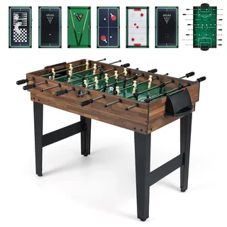 FANTASK 10 in 1 Multifunktionaler Spieltisch, Tischfußball &Hockey & Billard & Shuffleboard & Bowling & 4 Brettspiele, Multifunktionstisch aus Holz für Kinder, Erwachsene
