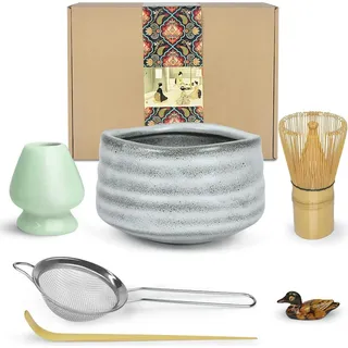 Japanisches Matcha-Zeremonie-Set mit Schale, Schneebesen und Teeschaufel