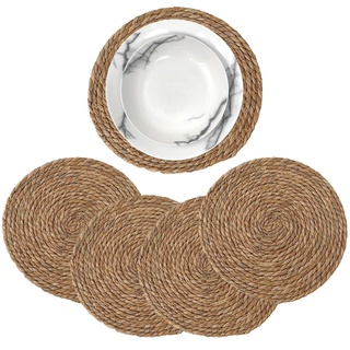 MGE - Platzdeckchen aus Wasserhyazinthe - Platzsets Boho - Platzsets Rund - Tischset Natur -Tischsets Frühling - Tischset Rund - 4 Stück - Ø 30 cm