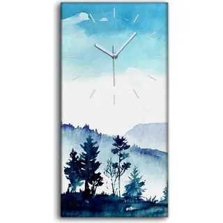 Wanduhr Uhr Wandbild Leinwand 30x60 Foto für das Wohnzimmer Aquarell Berge - weiße Hände - Blau