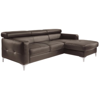 Mivano Ecksofa Sammy, Ledersofa in L-Form mit Kopfteilverstellung und moderner Steppung, 227 x 74 x 187, Kunstleder, dunkelbraun