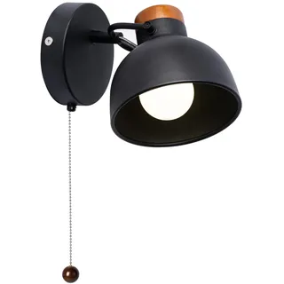 Aisilan Wandlampe mit Schalter Innen Schwarz Vintage, E14 Wandleuchte aus Holz und Metall 350° drehbar 125° schwenkbar, Nachttischlampe Wand für Schlafzimmer Wohnzimmer Flur, ohne Glühbirne
