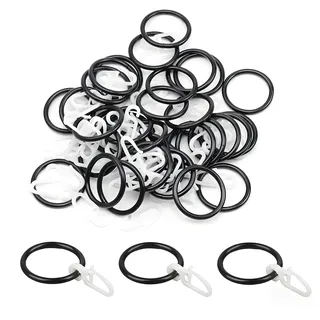 HECHKJ 50 Stück Metall Gardinenringe und 50 Stück Kunststoff Gardinenhaken, Vorhangringe mit Haken Duschvorhangringe 32 mm Innendurchmesser (Schwarz)